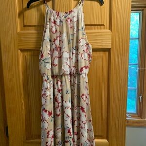 Lush tan and floral high neck mini dress